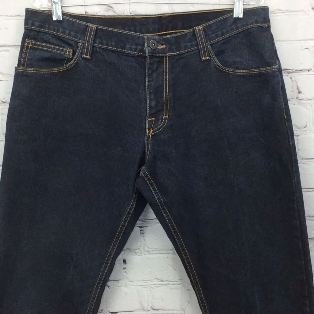 Rank Brand Jeans Men’s Sz 34x32 Dark Wash Stretch Flap Back Pockets Made In USA